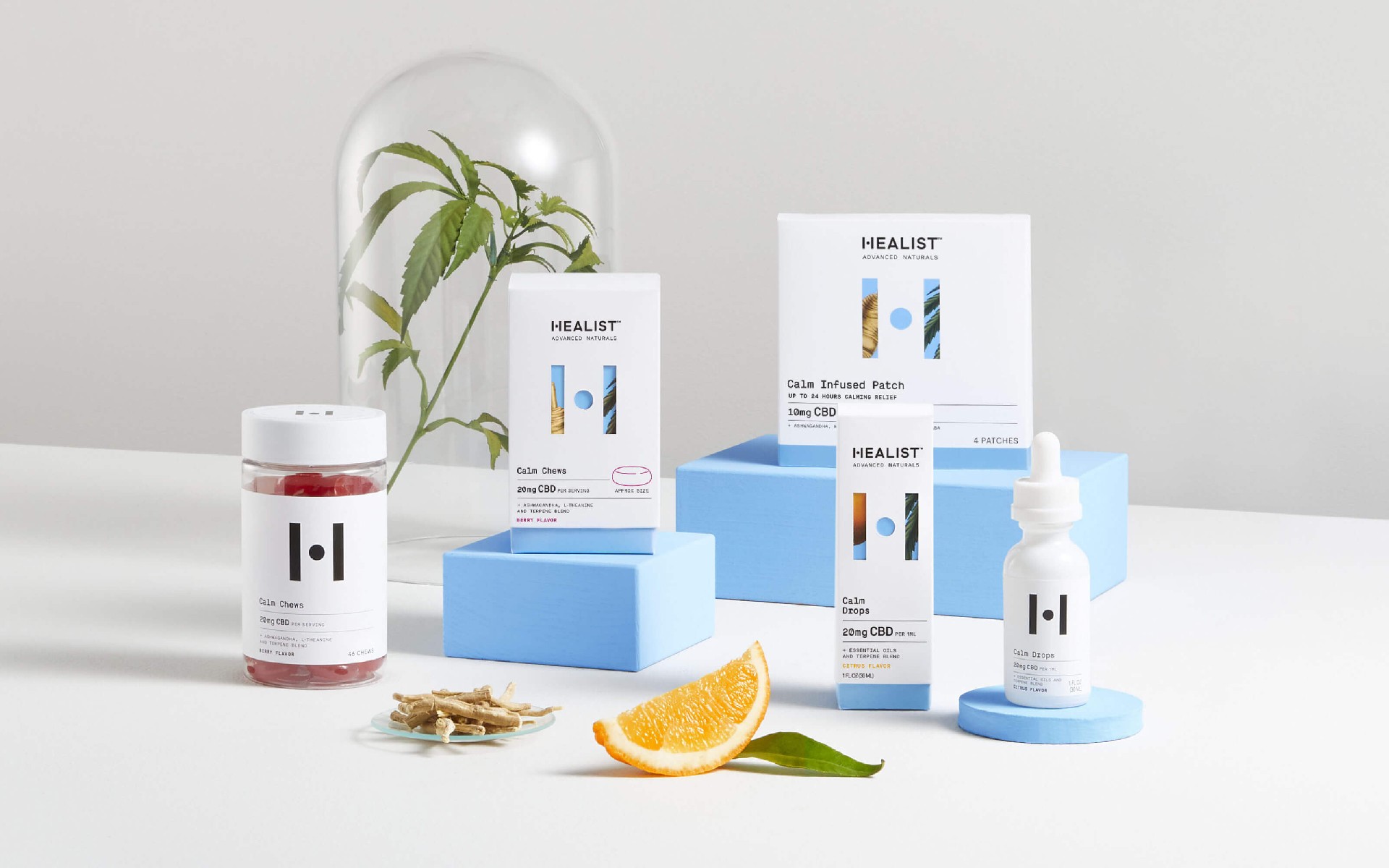 Healist cannabidiol CBD herbal health products pharmaceutical packaging design, balance of natural plants and modern science