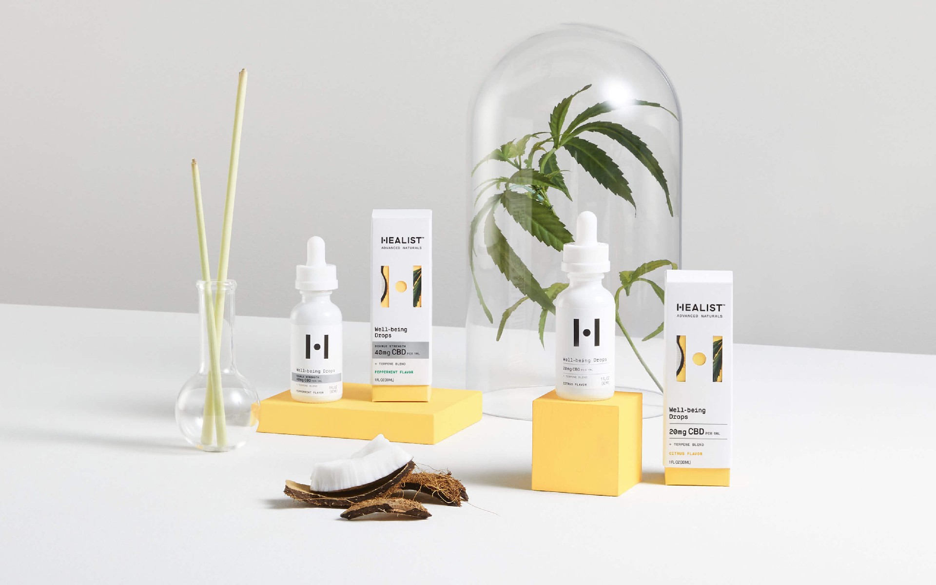 Healist cannabidiol CBD herbal health products pharmaceutical packaging design, balance of natural plants and modern science