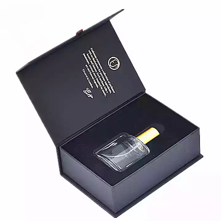 Luxury matt black gold foil logo CBD oil dropper perfume boxes custom packaging with EVA foam packaging box for perfume