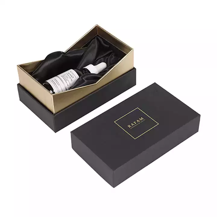 Custom Essential Oil Gift Box Cosmetic Packaging for 10ml Bottle CBD Hemp Oil Glass 2 Pcs Rigid Cardboard Paper Box with Satin