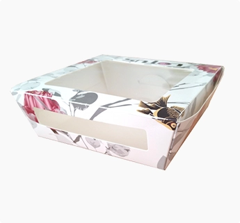 Custom paper food box design with the clear PET window.