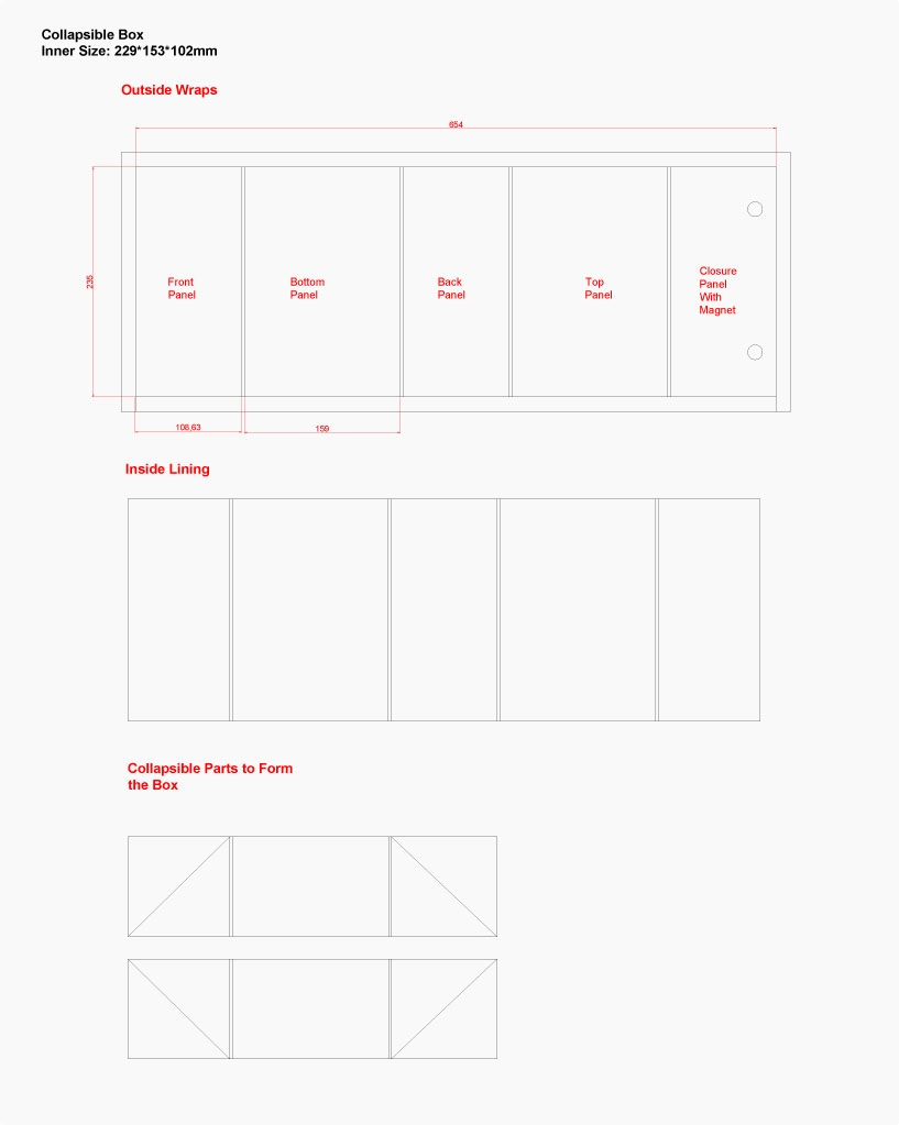 Dieline for Collapsible Rigid Paper Box