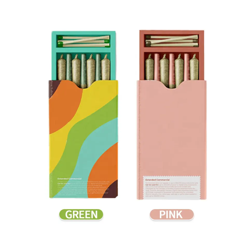 Green&Pink Pre Rolled Cones Packaging With Matches