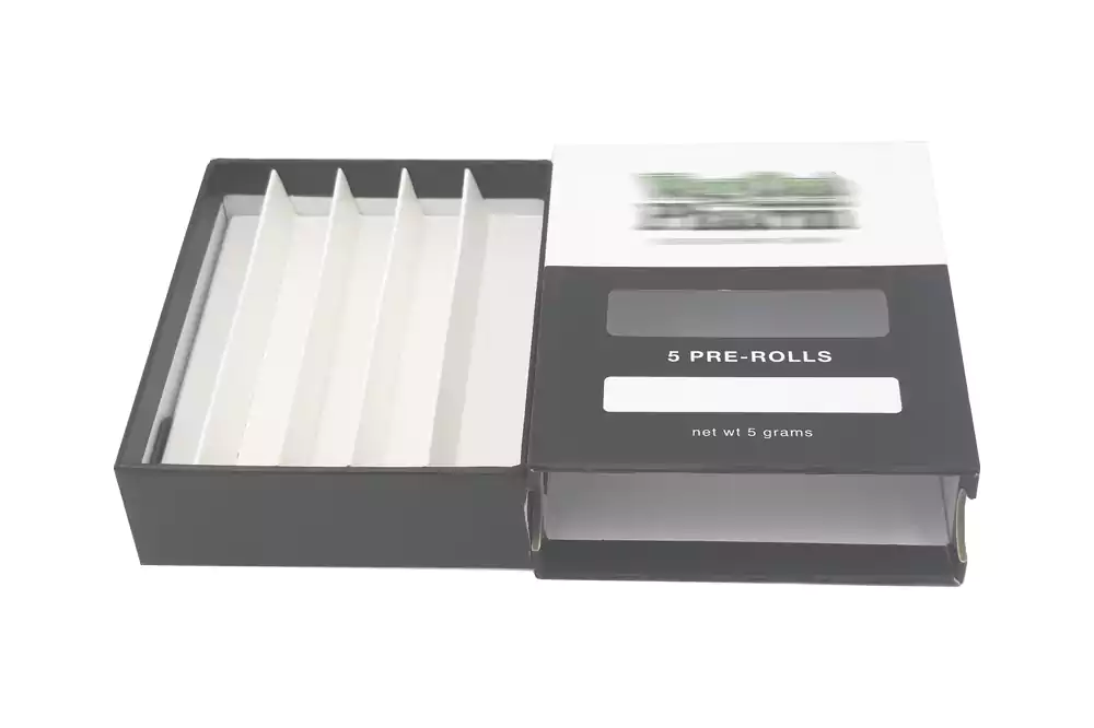 Black 5 Pack Child Proof Pre Rolls Packaging with Display Window