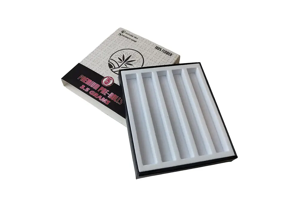 Paper pre-roll box with foam insert