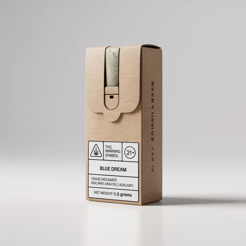 custom pre-roll box designed with compliance label placement in mind to avoid legal issues at retail