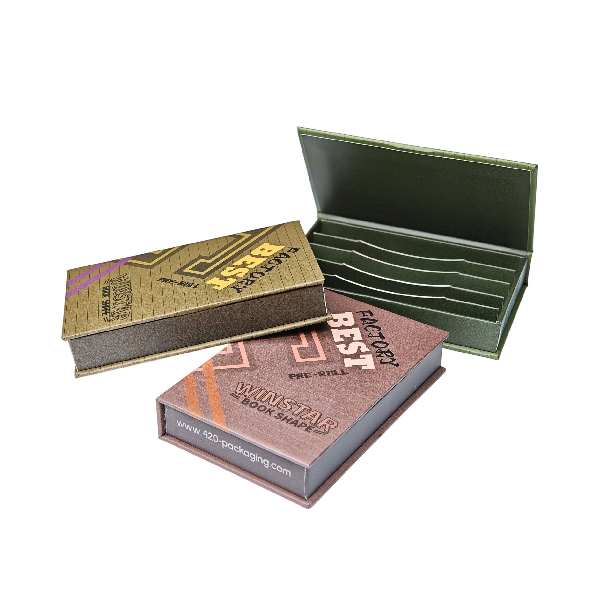 Flip-Top Book-Shape Pre-Roll Packaging Box (Custom Dividers)