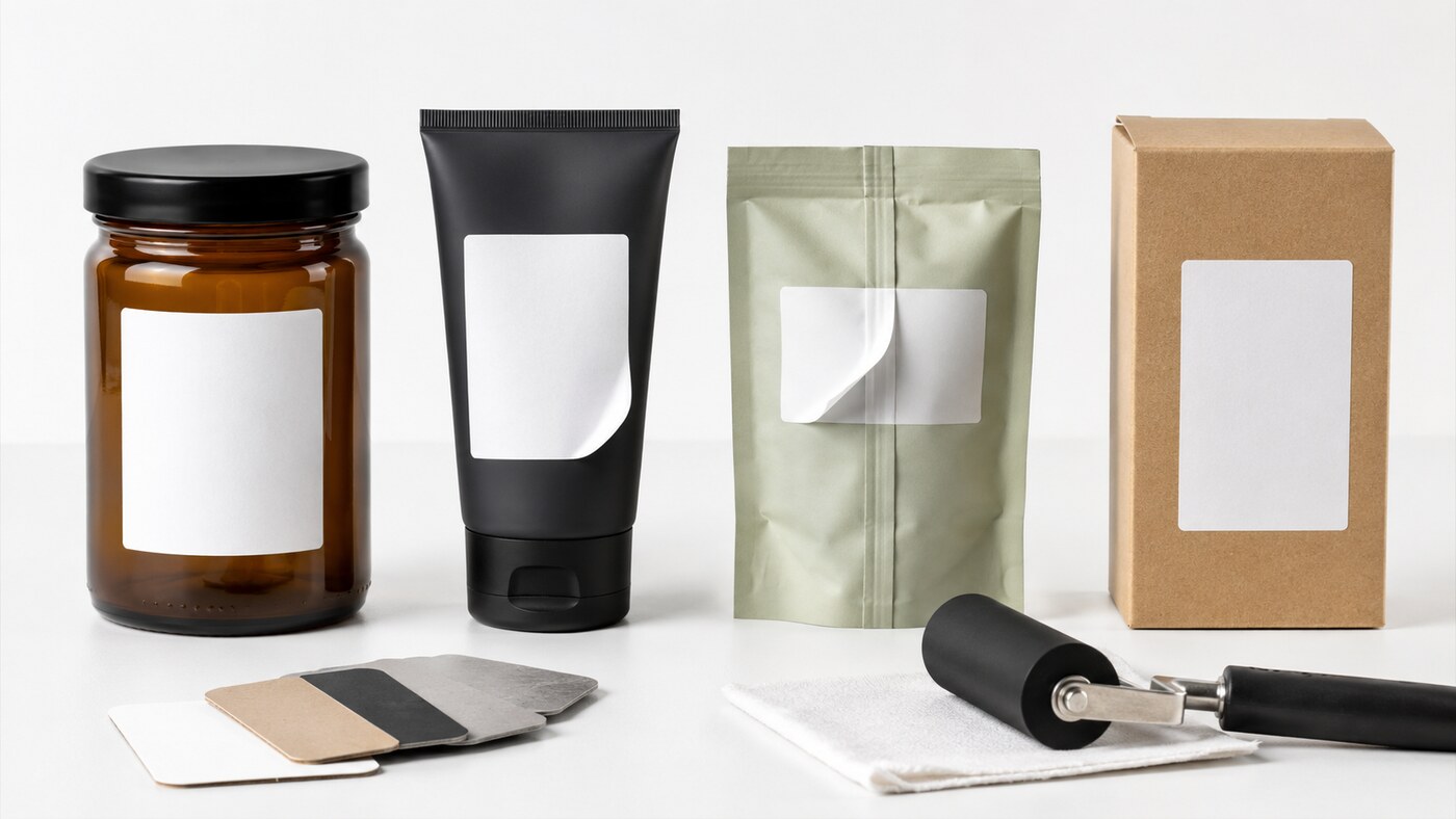 Comparison of label adhesion on glass, plastic, flexible pouch, and paperboard packaging