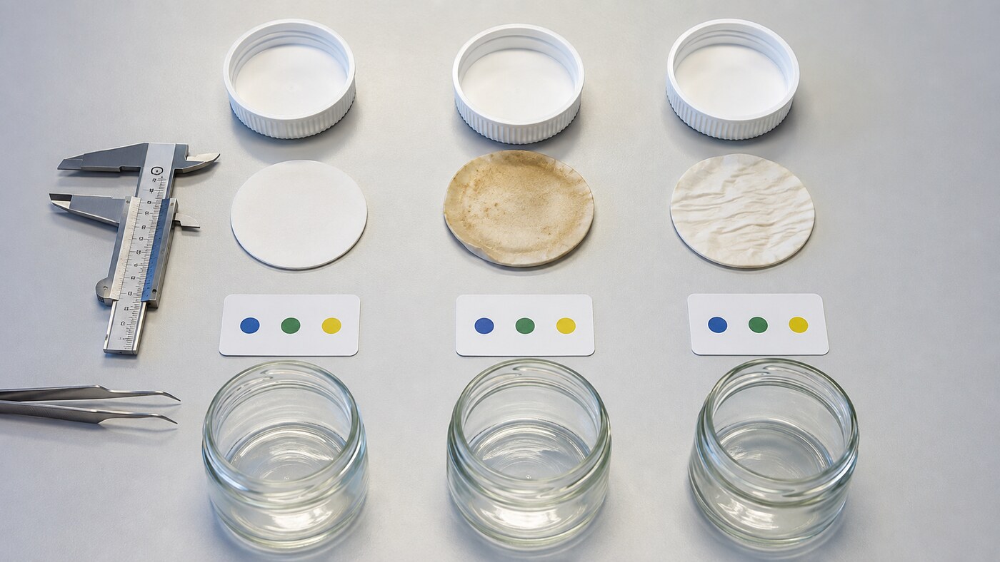 Comparison of a clean liner, a stained liner, and a wrinkled liner during a generic package inspection