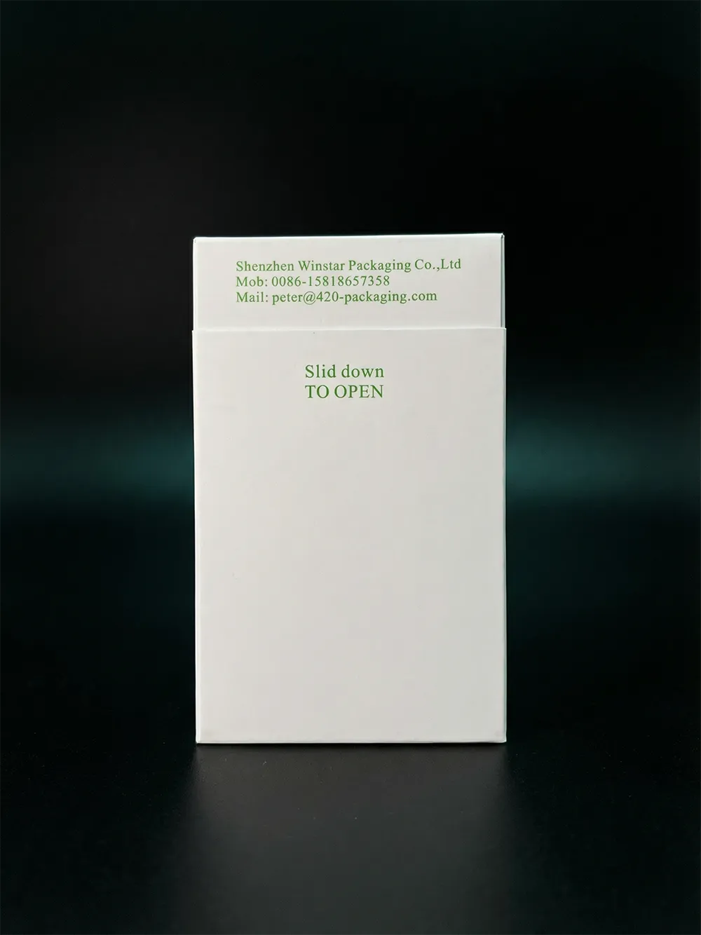 Back sliding cover down, lid unlocked on CR flip-top pre-roll box